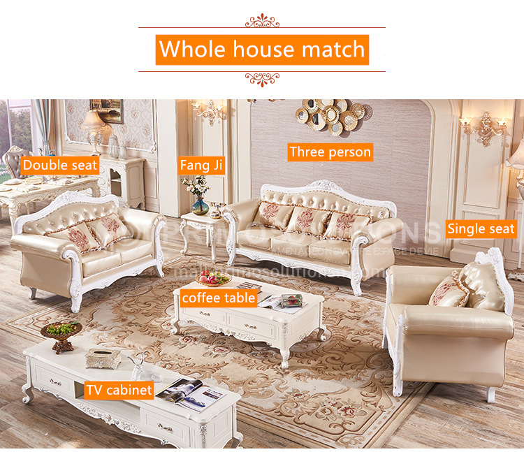 Daj 106 High End European Style Living Room Sofa Top Layer Leather Champagne Color Solid Wood Frame Hand Carved Daj 106 High End European Style Living, Champagne Leather Sofa